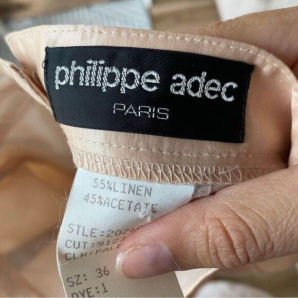Philippe Adec Paris Shiny Linen Blend Nuetral Pencil Skirt - Picture 3 of 6